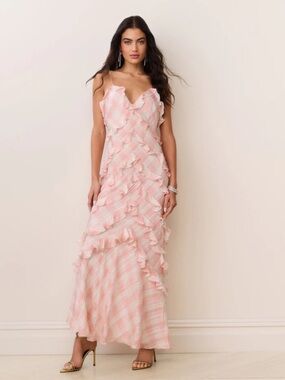 LoveShackFancy Elliatta plaid Ruffled V-Neck Maxi Dress